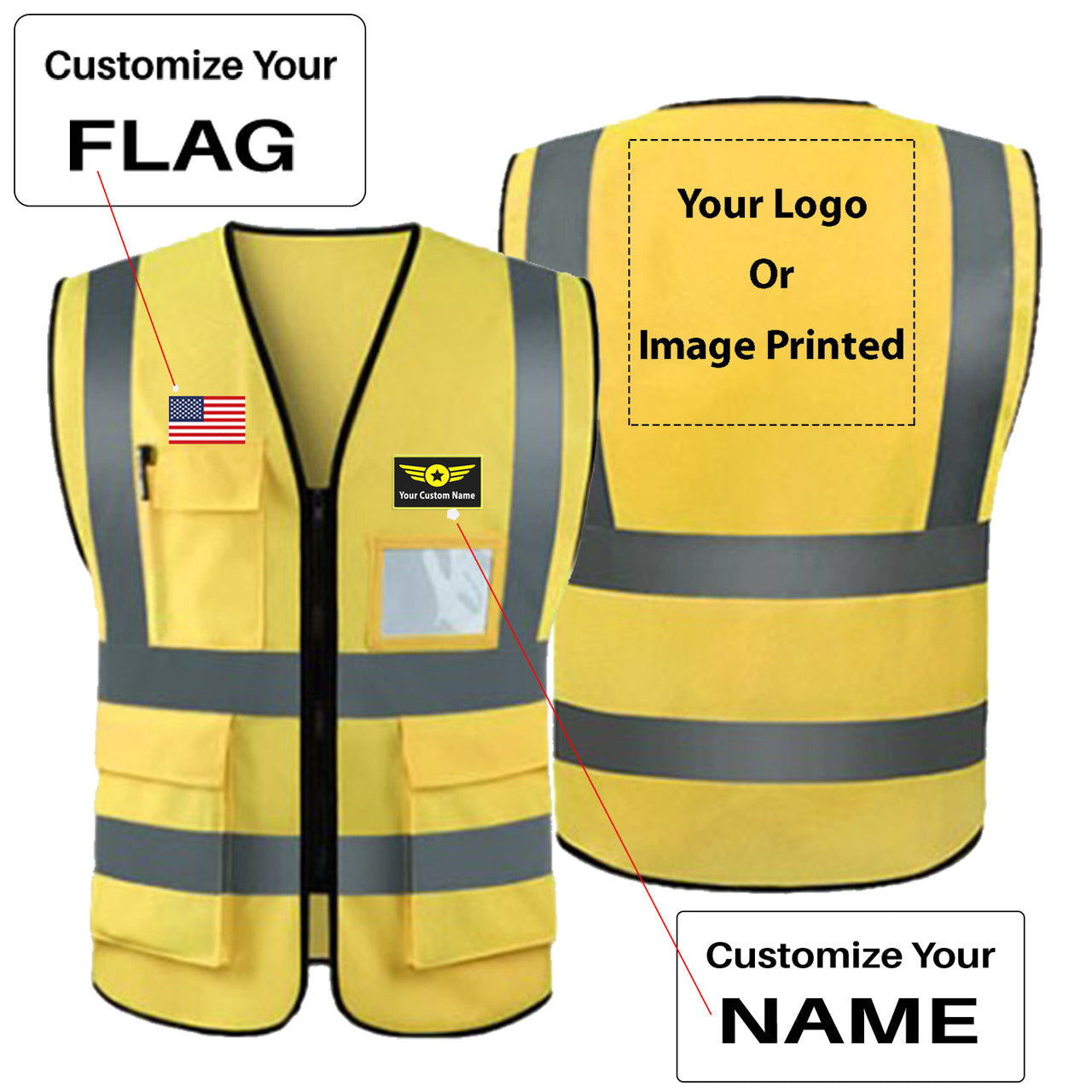 Custom Your Name & Flag & Logo (1) Designed Reflective Vests