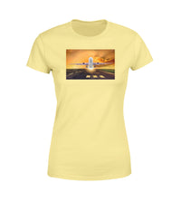 Thumbnail for Amazing Departing Aircraft Sunset & Clouds Behind Designed Women T-Shirts
