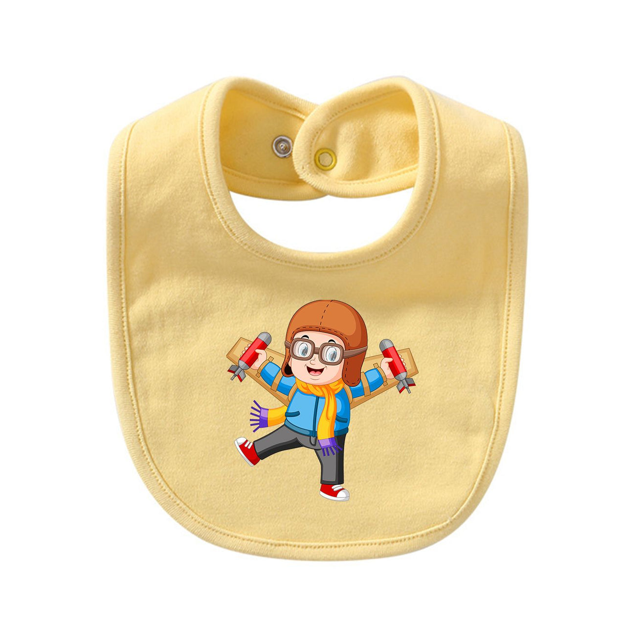 Cute Little Boy Pilot Costume Playing With Wings Designed Baby Saliva & Feeding Towels