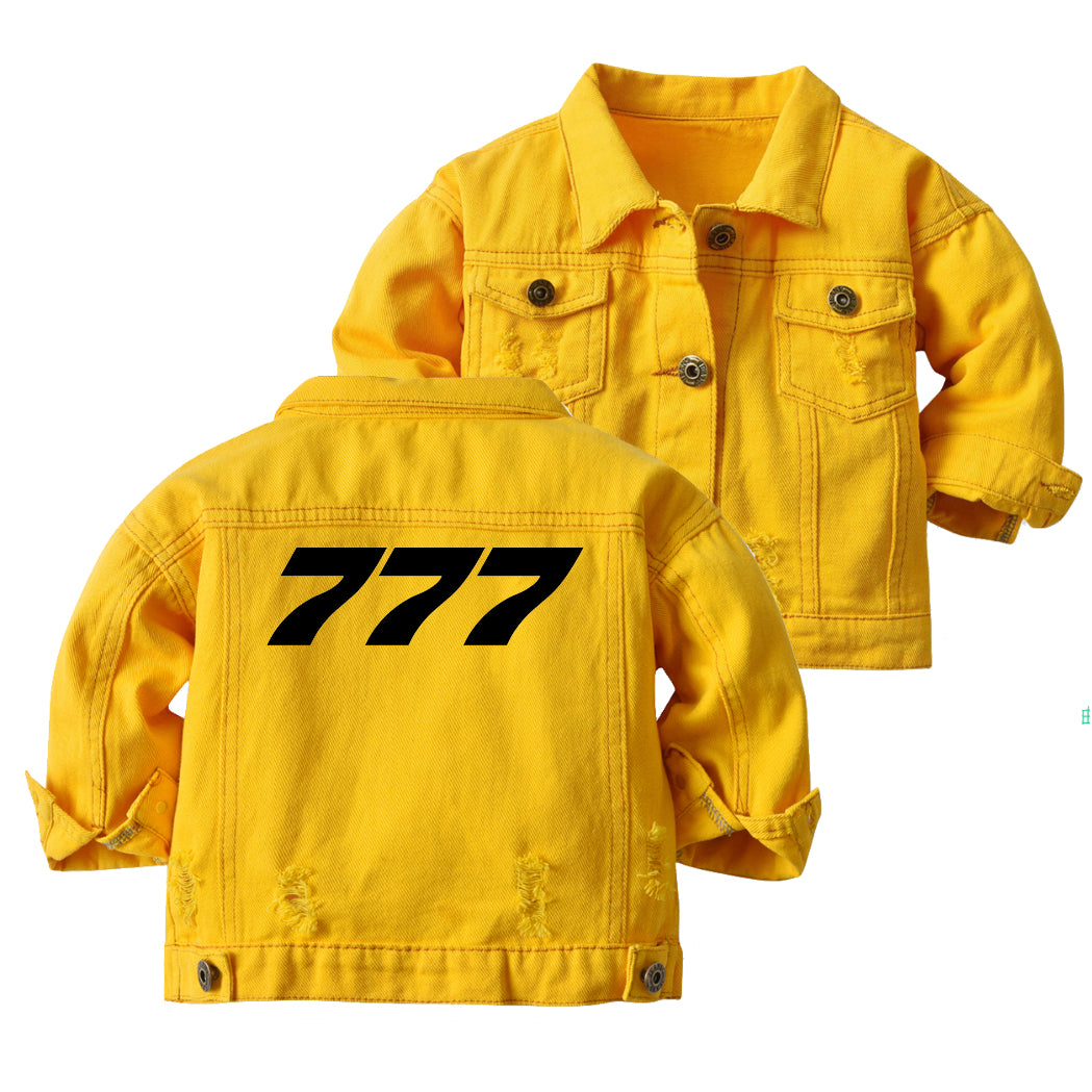 777 Flat Text Designed Children Denim Jackets