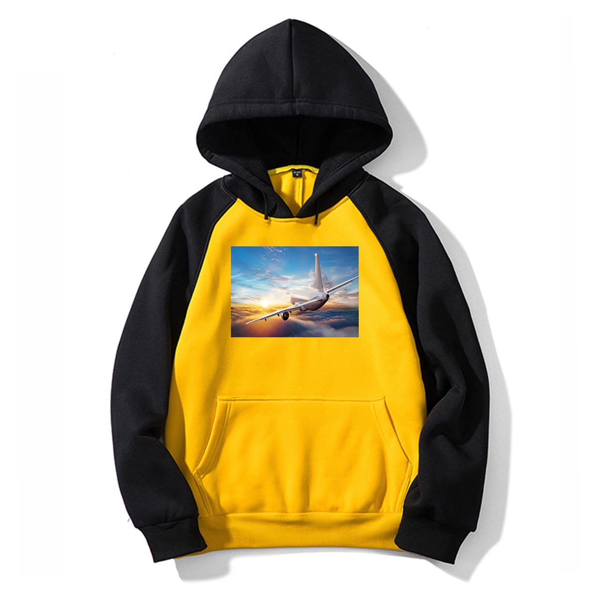 Airplane Flying over Big Buildings Designed Colourful Hoodies