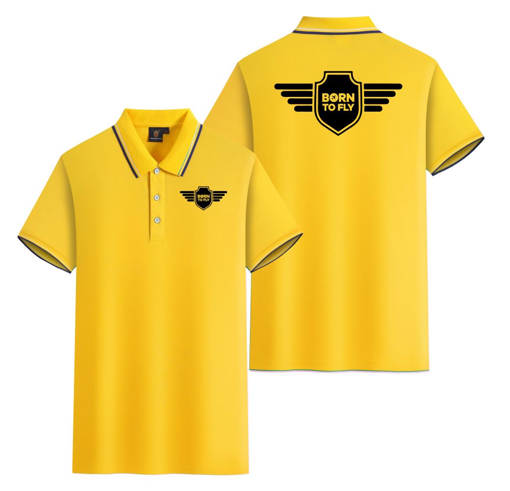 Born To Fly & Badge Designed Stylish Polo T-Shirts (Double-Side)