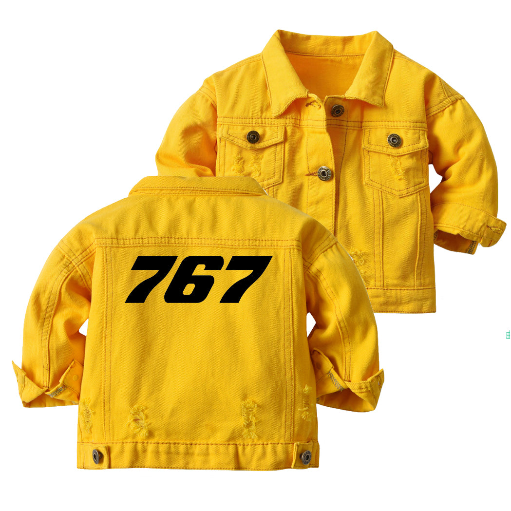 767 Flat Text Designed Children Denim Jackets
