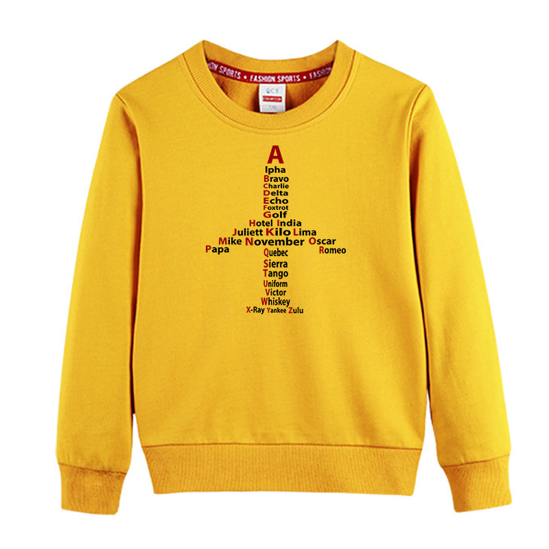 Airplane Shape Aviation Alphabet Designed "CHILDREN" Sweatshirts