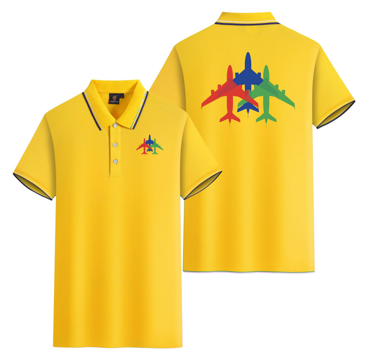Colourful 3 Airplanes Designed Stylish Polo T-Shirts (Double-Side)