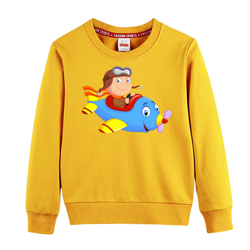 Little Boy Operating an Airplane Designed "CHILDREN" Sweatshirts