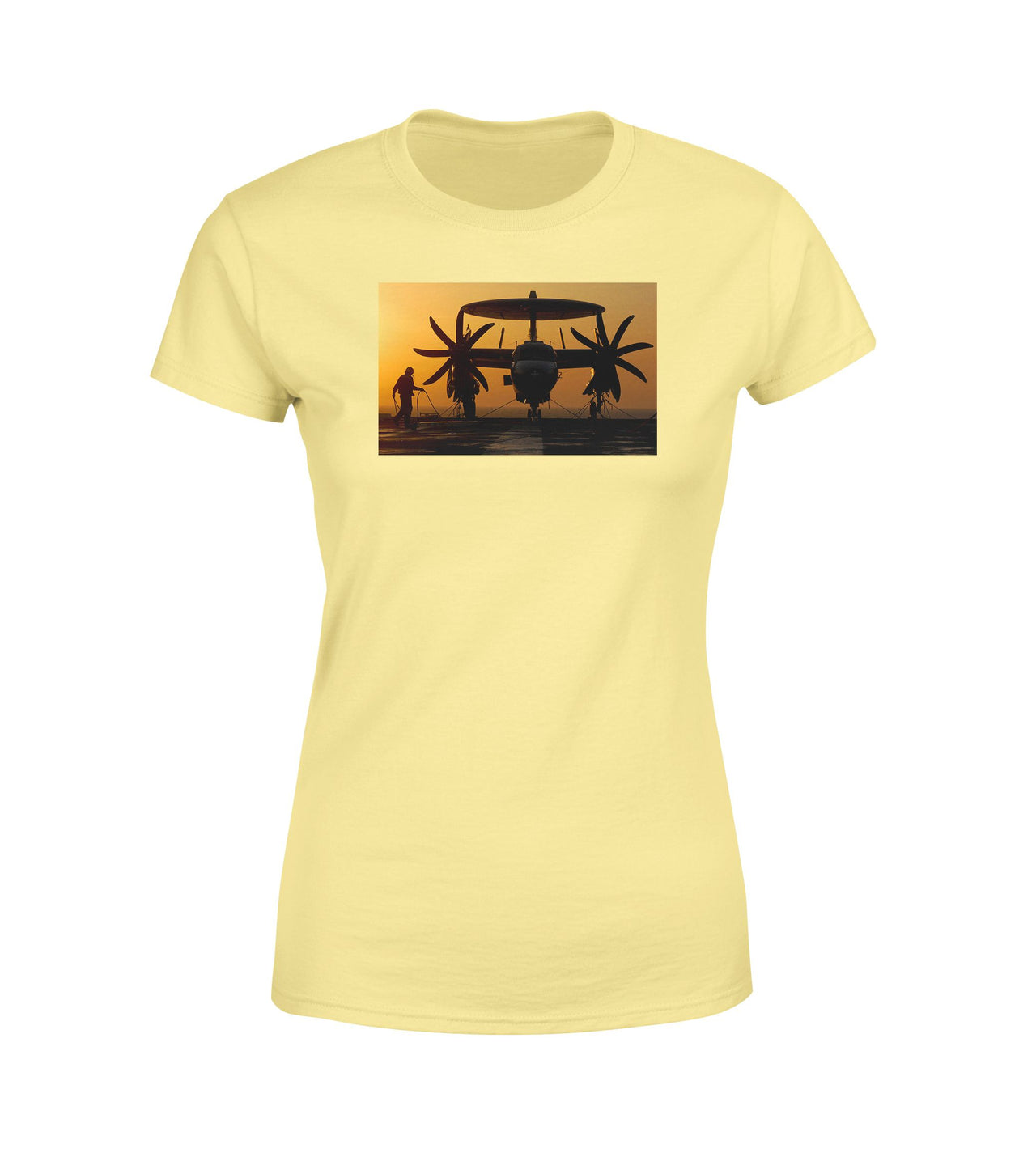 Military Plane at Sunset Designed Women T-Shirts