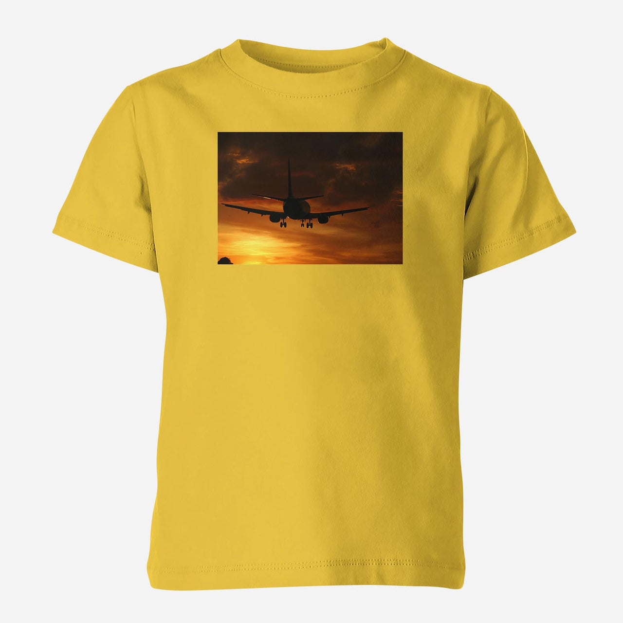 Beautiful Aircraft Landing at Sunset Designed Children T-Shirts