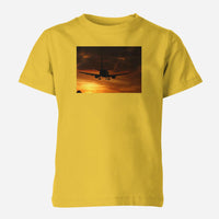 Thumbnail for Beautiful Aircraft Landing at Sunset Designed Children T-Shirts