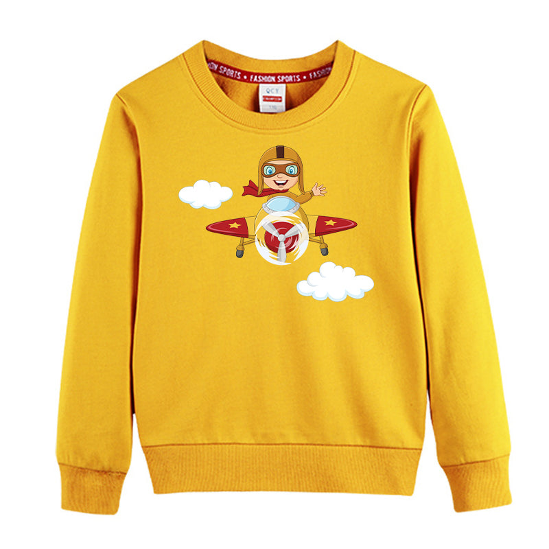 Cartoon Little Boy Operating Plane (Edition 2) Designed "CHILDREN" Sweatshirts