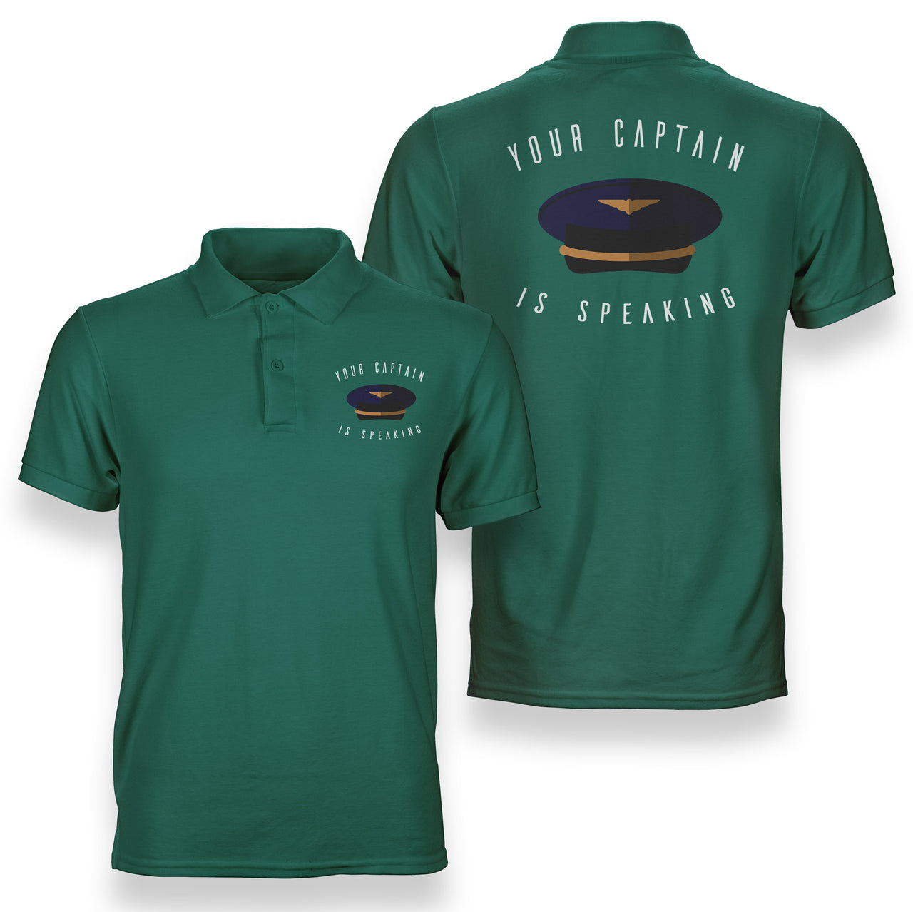 Your Captain Is Speaking Designed Double Side Polo T-Shirts