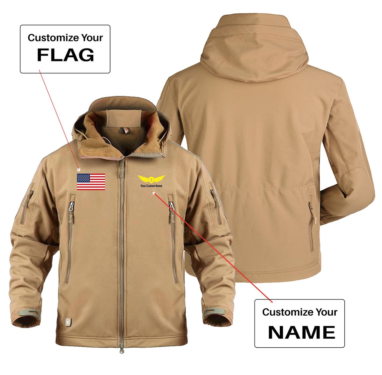 Custom Flag & Name (2) with Badge Designed Military Jackets