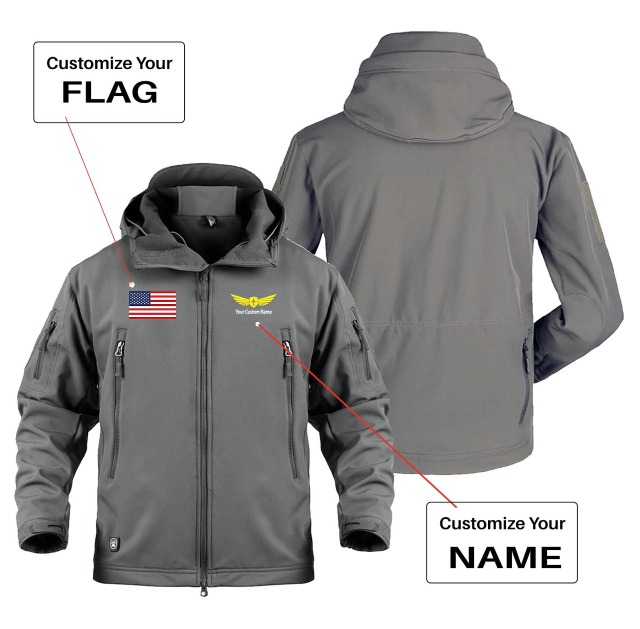 Custom Flag & Name (2) with Badge Designed Military Jackets