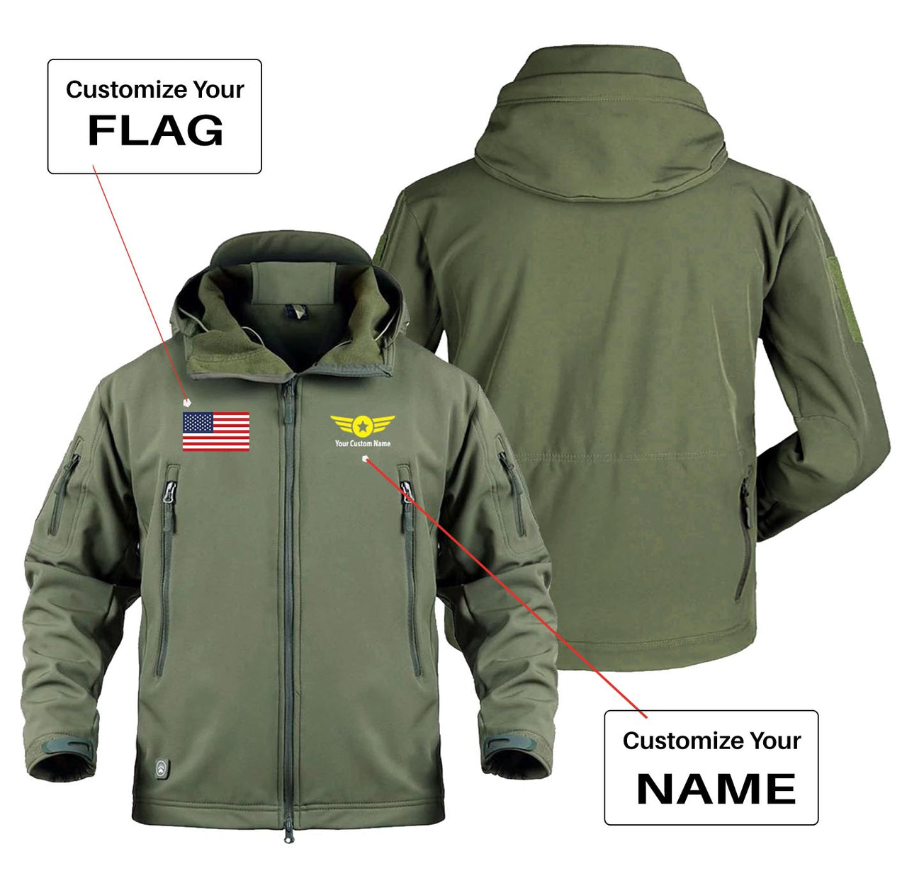 Custom Flag & Name (4) with Badge Designed Military Jackets