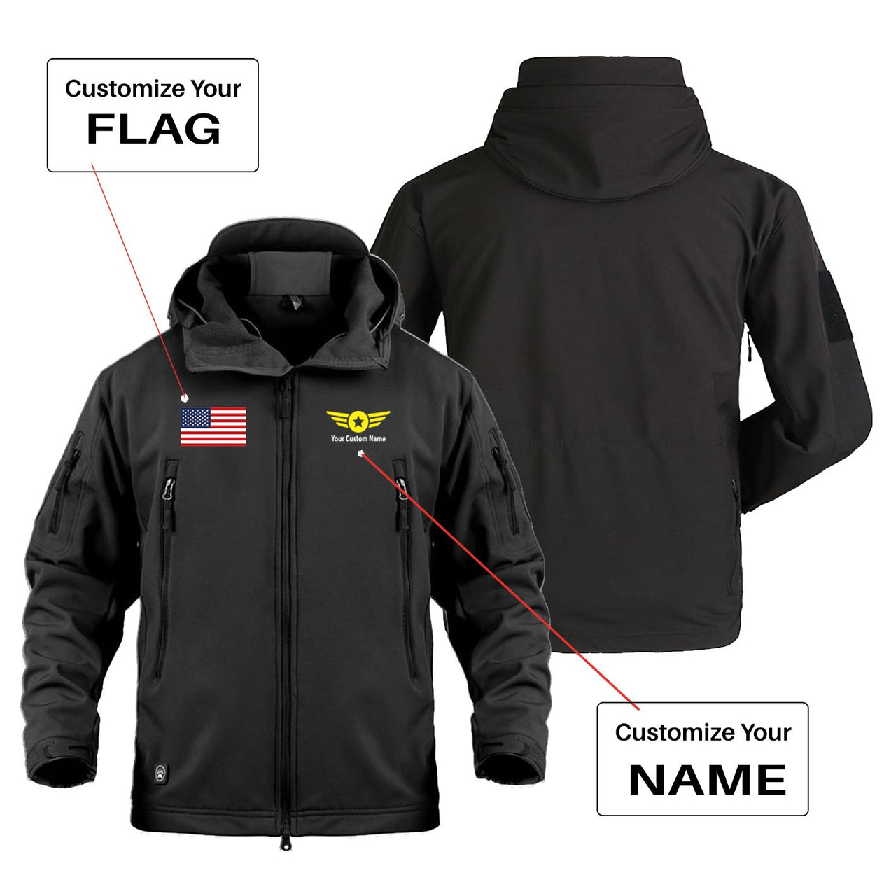 Custom Flag & Name (4) with Badge Designed Military Jackets