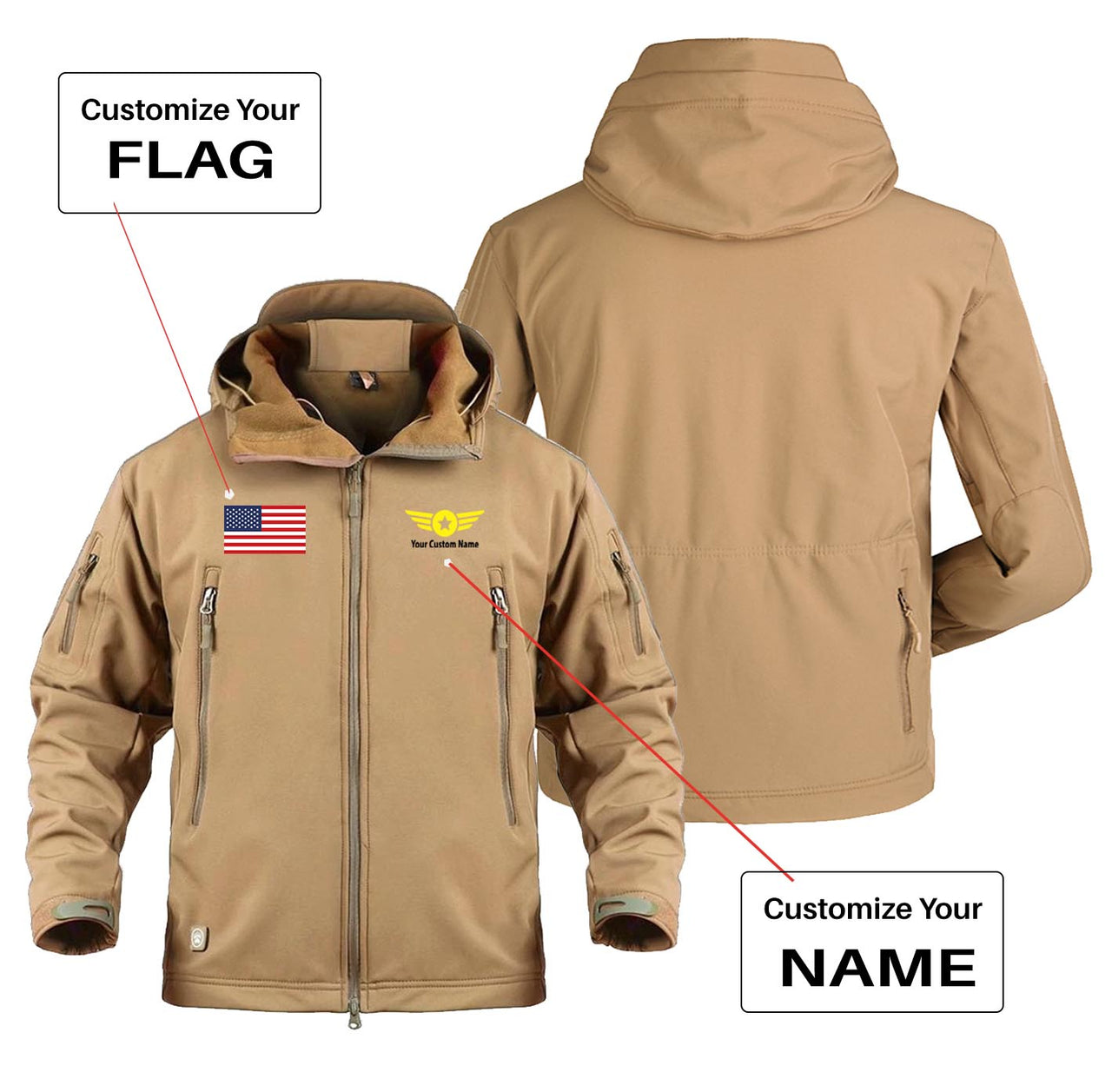Custom Flag & Name (4) with Badge Designed Military Jackets