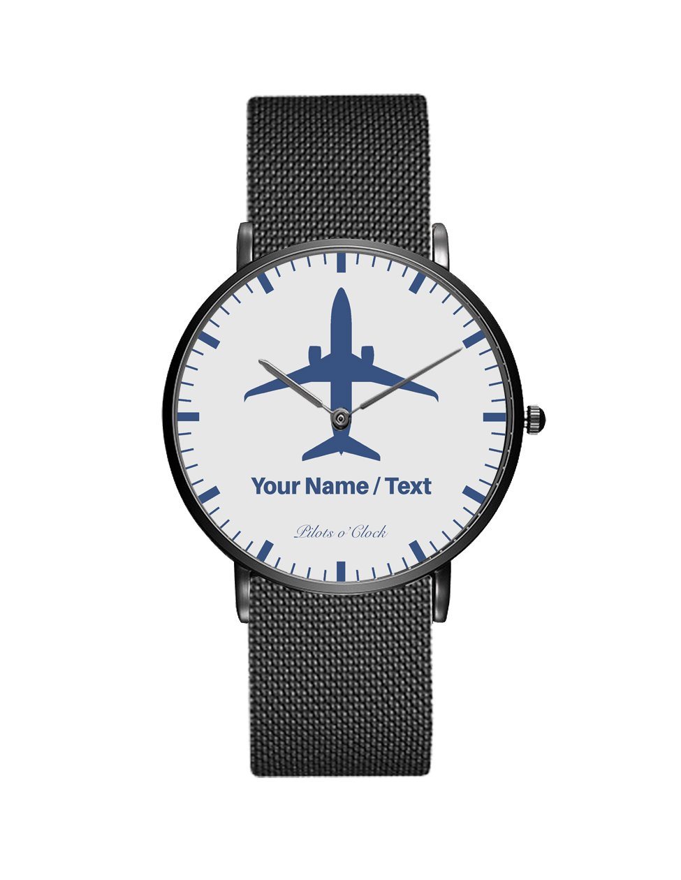 Your Name / Text Printed Stainless Steel Strap Watches Pilot Eyes Store Black & Stainless Steel Strap 