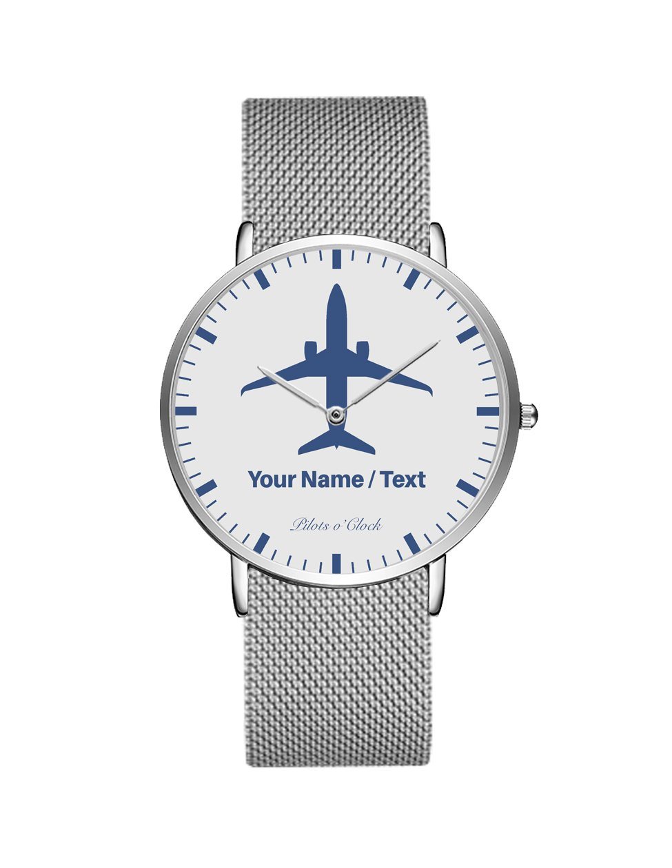 Your Name / Text Printed Stainless Steel Strap Watches Pilot Eyes Store Silver & Silver Stainless Steel Strap 