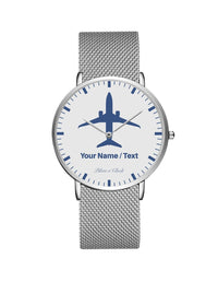 Thumbnail for Your Name / Text Printed Stainless Steel Strap Watches Pilot Eyes Store Silver & Silver Stainless Steel Strap 