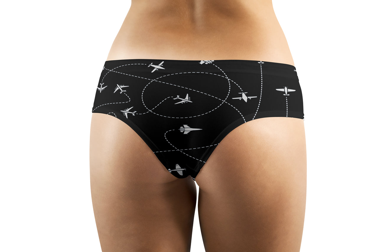 Travel The World By Plane (Black) Designed Women Panties & Shorts