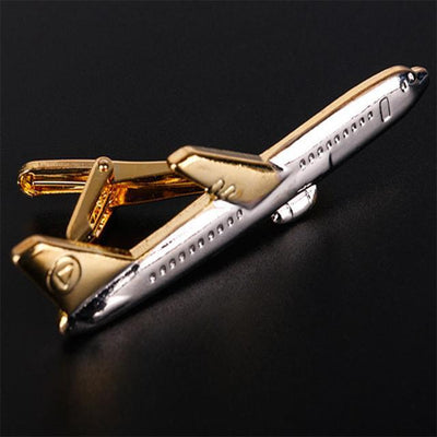 Airplane (3 Styles) aviation-themed tie clip, polished stainless steel.