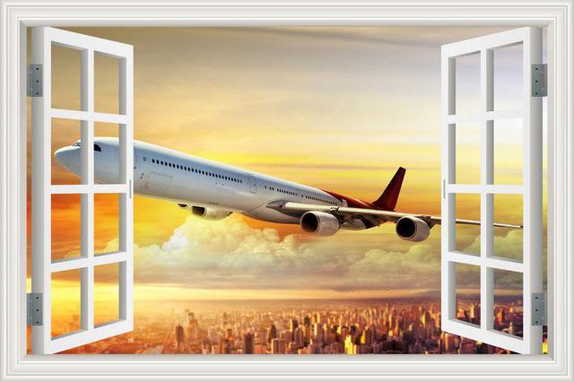 Amazing Jet View & City Scene & Sunset Behind Printed Wall Stickers