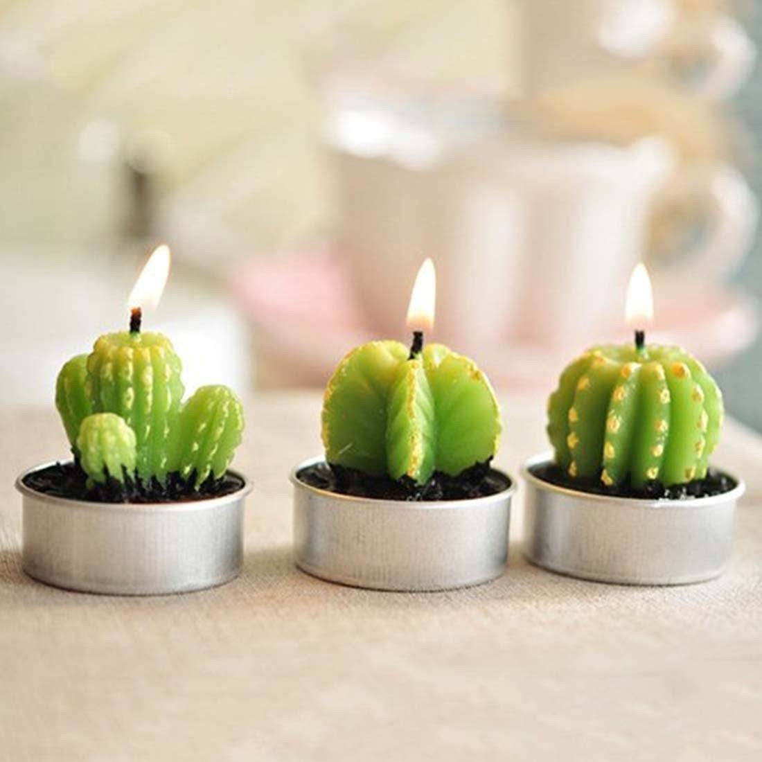 Artificial Green Cactus Candle & Perfect Decoration