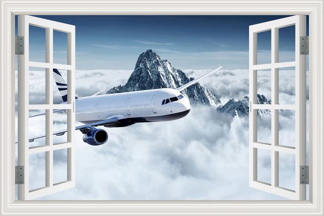 Beautiful Jet & Mountain View Behind Printed Wall Stickers