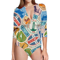 Thumbnail for Travel Stickers Designed Deep V Swim Bodysuits