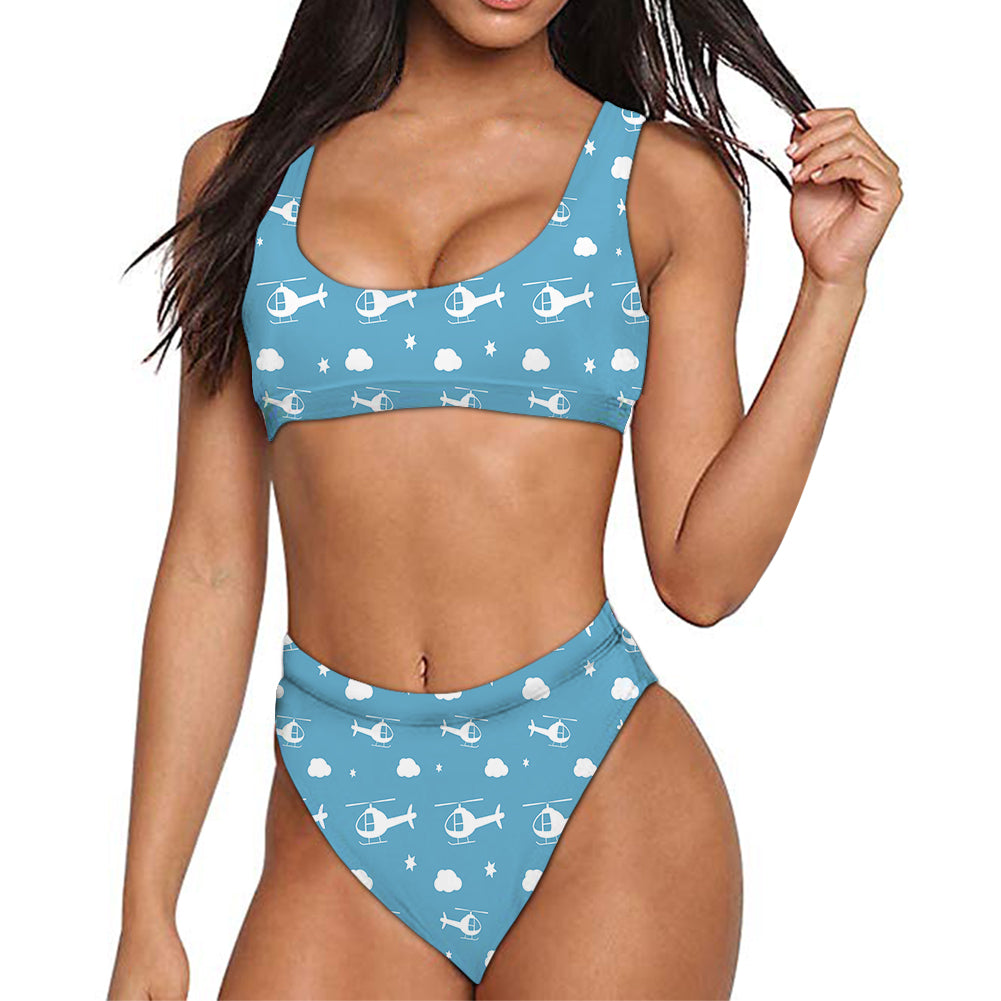 Helicopters & Clouds Designed Women Bikini Set Swimsuit