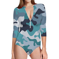 Thumbnail for Military Camouflage Green Designed Deep V Swim Bodysuits