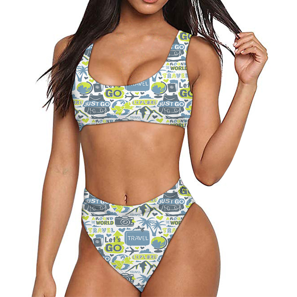 Motivational Travel Badges Designed Women Bikini Set Swimsuit