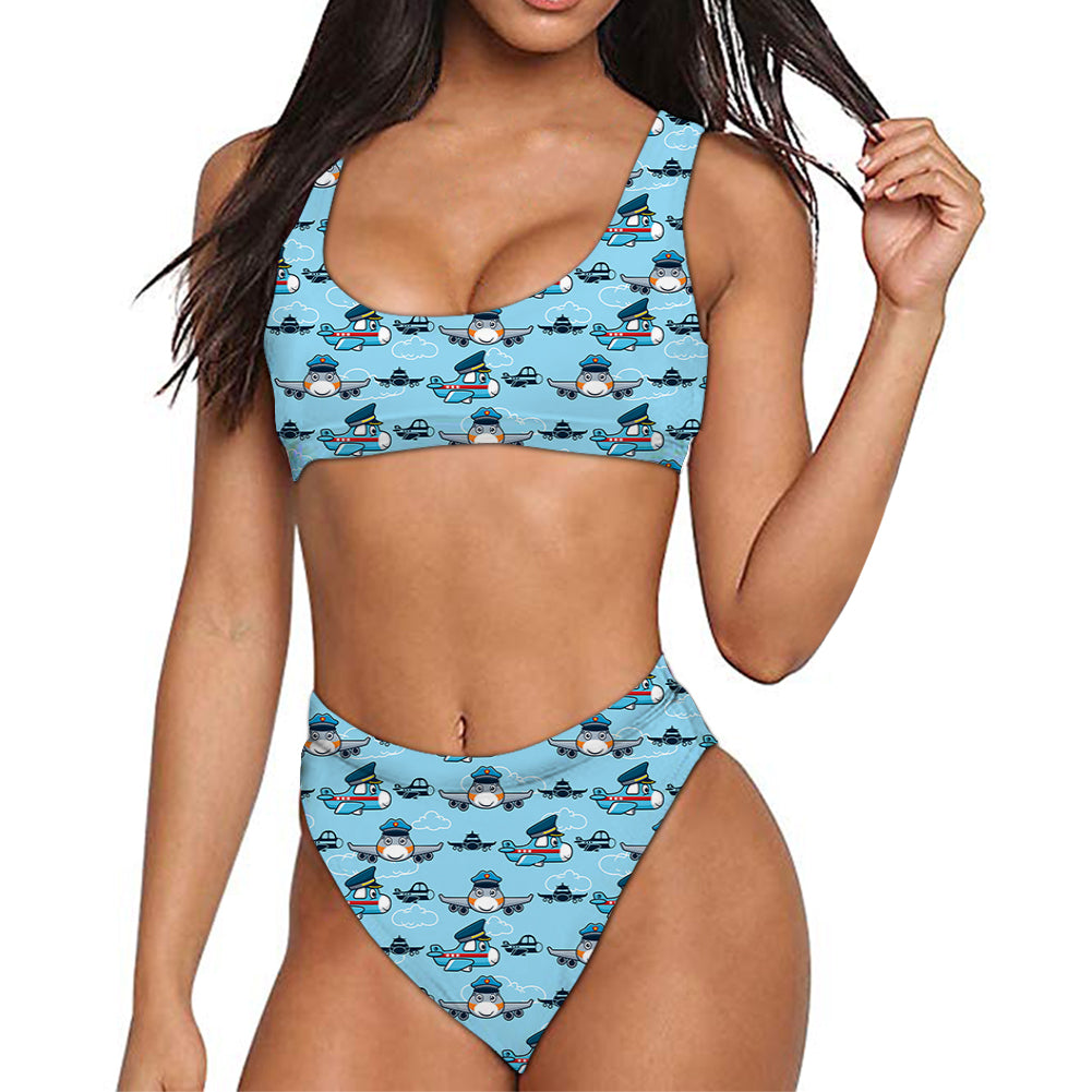 Cartoon & Funny Airplanes Designed Women Bikini Set Swimsuit