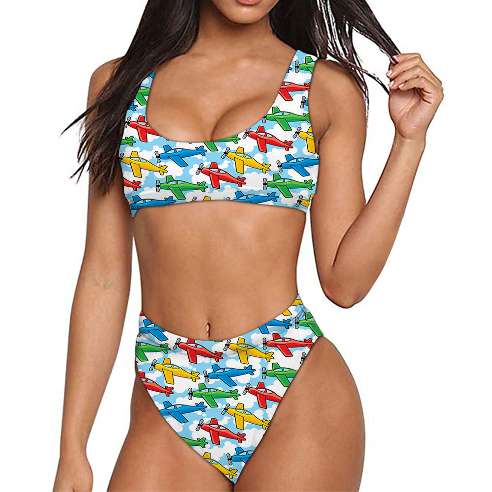 Funny Airplanes Designed Women Bikini Set Swimsuit