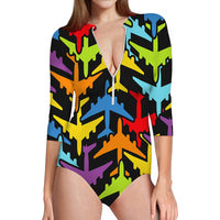 Thumbnail for Super Colourful Airplanes Designed Deep V Swim Bodysuits