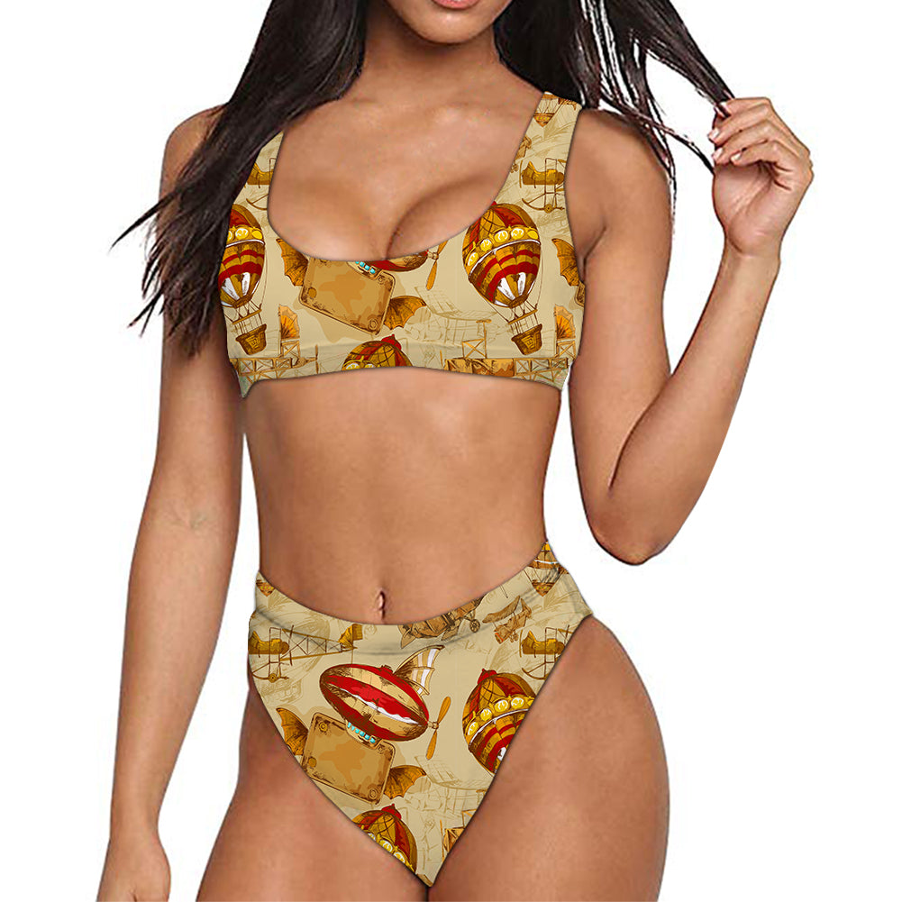 Graphical Travel Designed Women Bikini Set Swimsuit