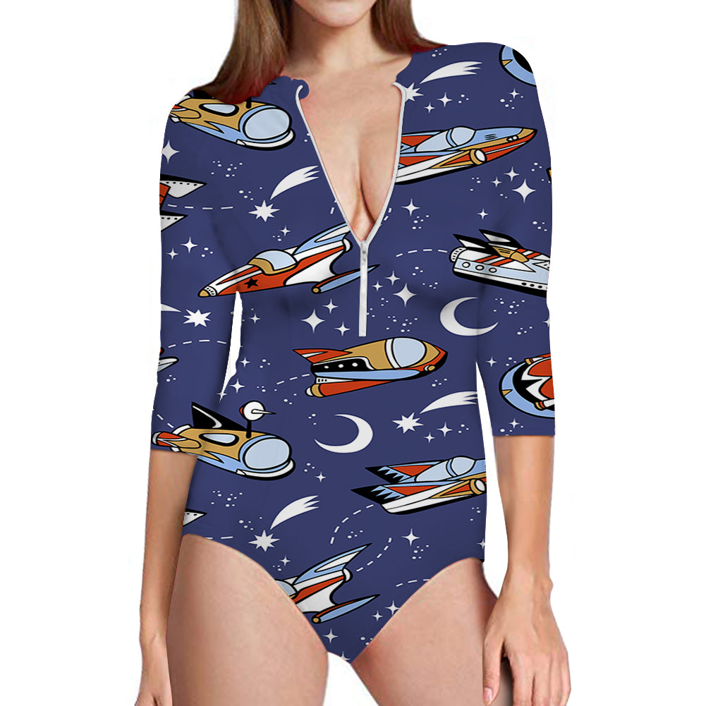 Spaceship & Stars Designed Deep V Swim Bodysuits