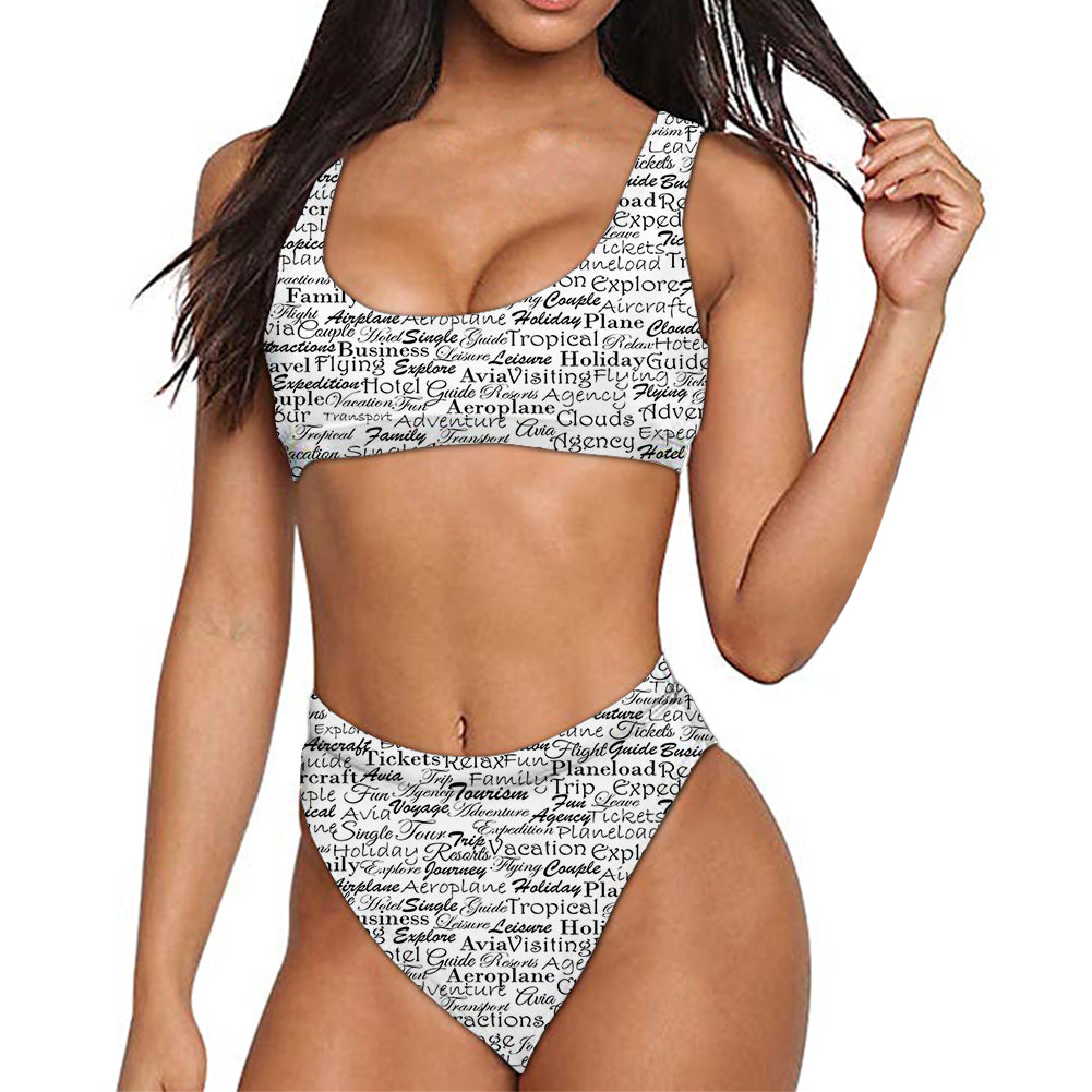 Aviation Lovers Texts Designed Women Bikini Set Swimsuit