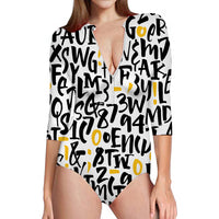 Thumbnail for Mixed Letters Designed Deep V Swim Bodysuits