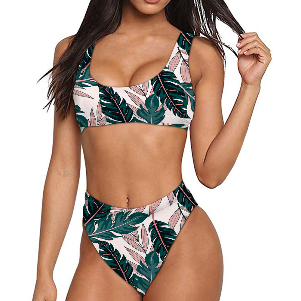 Seamless Palm Leafs Designed Women Bikini Set Swimsuit