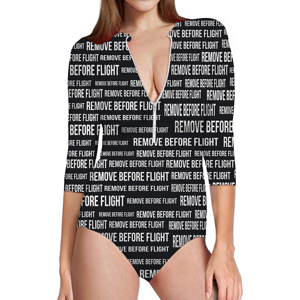 Remove Before Flight 3-Black Designed Deep V Swim Bodysuits