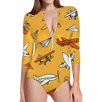 Thumbnail for Super Drawings of Airplanes Designed Deep V Swim Bodysuits