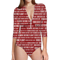 Thumbnail for Remove Before Flight 3-Red Designed Deep V Swim Bodysuits