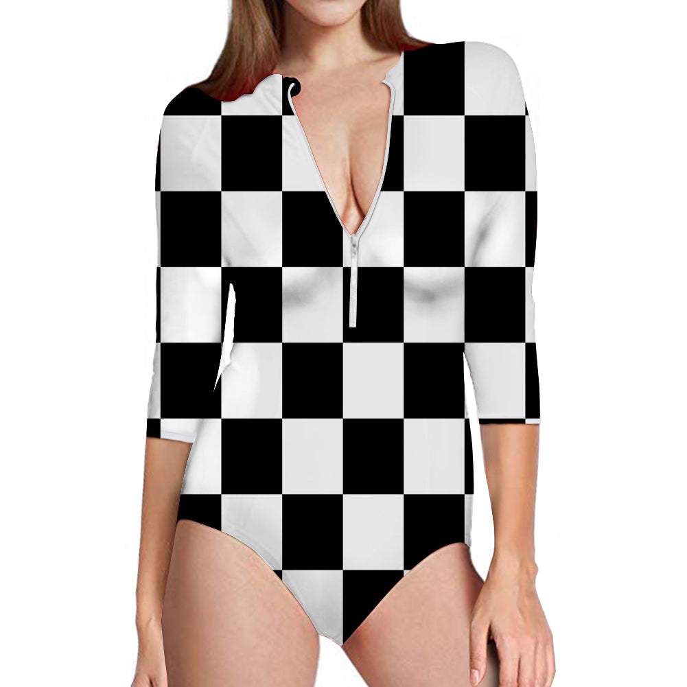 Black & White Boxes Designed Deep V Swim Bodysuits