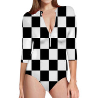Thumbnail for Black & White Boxes Designed Deep V Swim Bodysuits