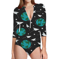 Thumbnail for Paper Planes & Earth Designed Deep V Swim Bodysuits