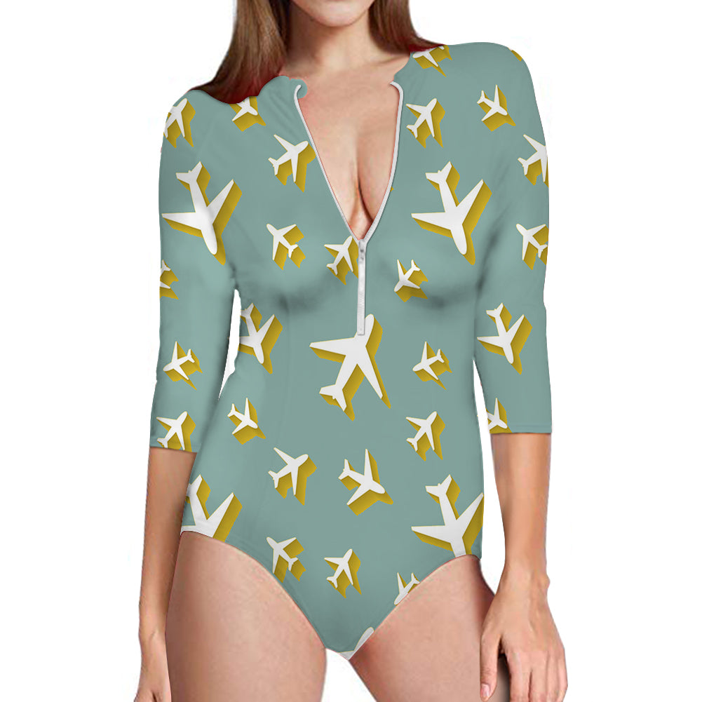Mixed Size Airplanes Designed Deep V Swim Bodysuits