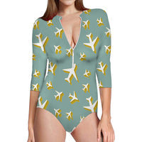 Thumbnail for Mixed Size Airplanes Designed Deep V Swim Bodysuits