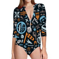 Thumbnail for Aviation Icons Designed Deep V Swim Bodysuits