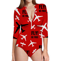 Thumbnail for Fly Be Free Red Designed Deep V Swim Bodysuits